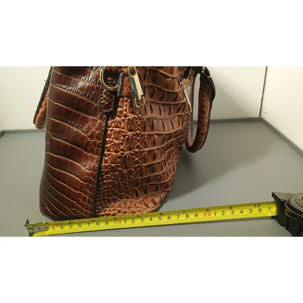 Brahmin Satchel Women Medium Cognac Croc Embossed Leather Gold Hardware